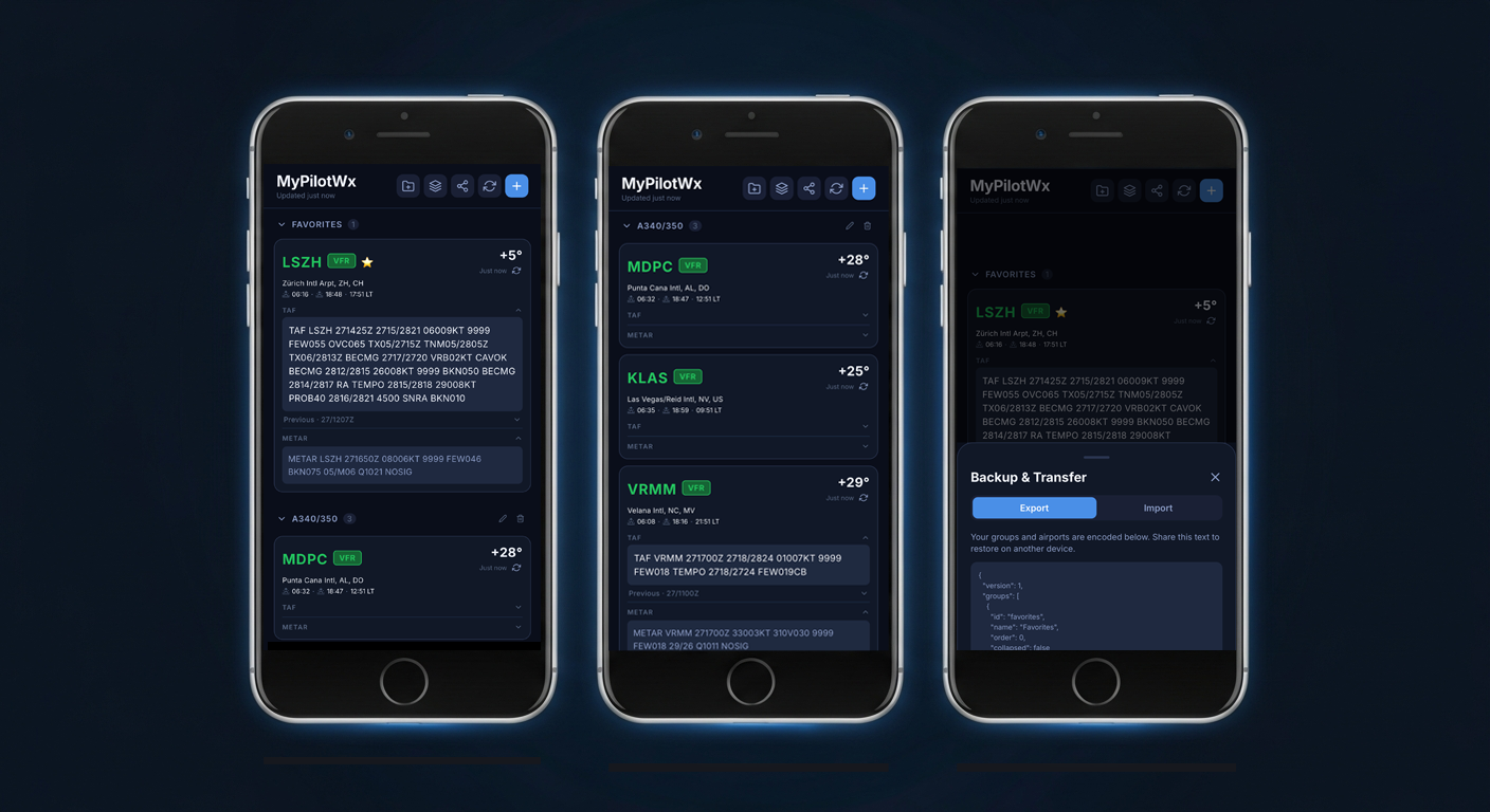 MyPilotWx app screenshots